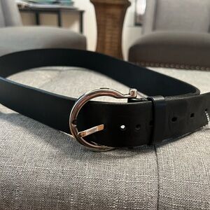 Salvatore Ferragamo Black and Silver Leather Belt